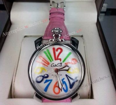 High quality Copy GaGa Milano Italy Watch Silver Dial Pink Leather